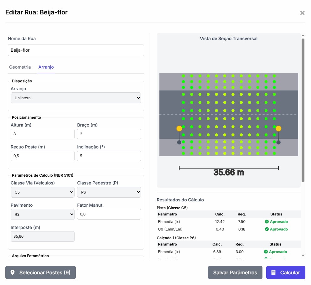 Modal do Luminotecnico das ruas no ProjRedes