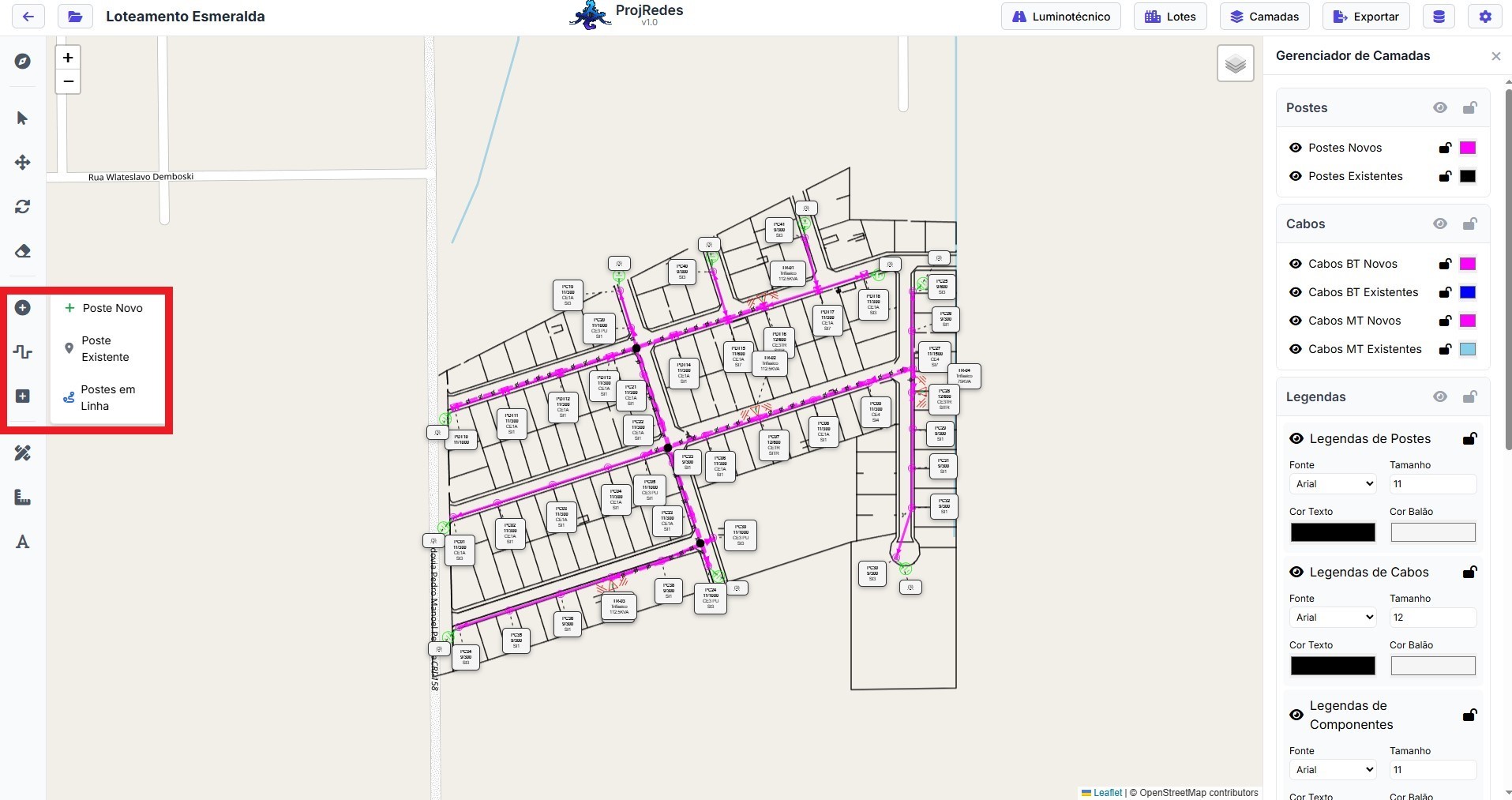 Criação de postes no ProjRedes