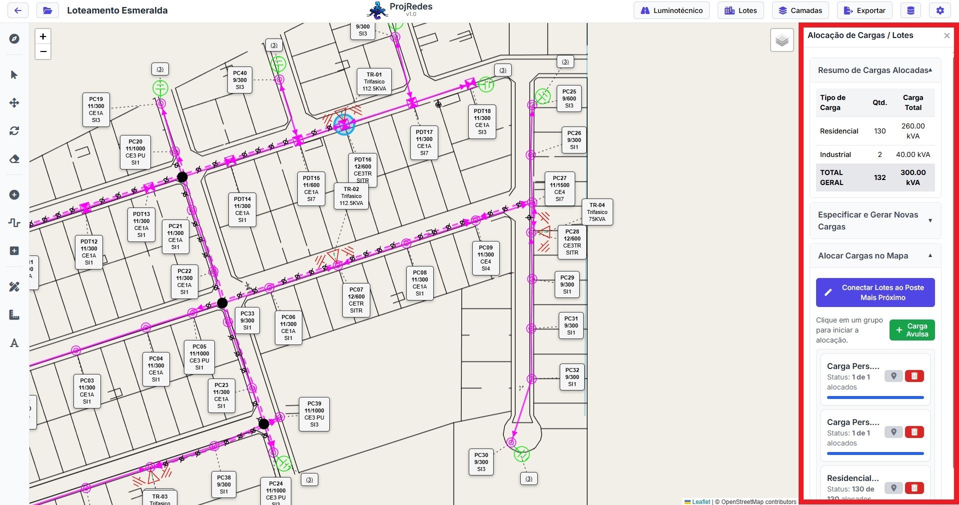 Inspector dos Lotes no ProjRedes